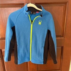 Spyder Kids Blue and Black Hoodie with Neon Yellow Accents